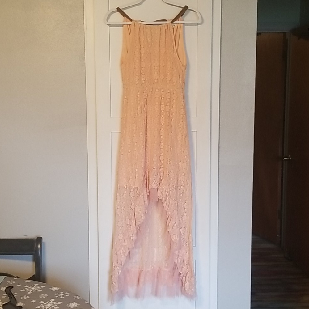Peach Lace High Low Dress